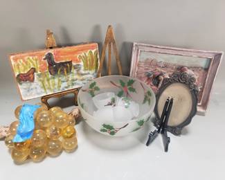 Lot 383 Frosted glass holly berry punch bowl set,