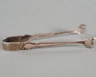 Lot 357 Antique sterling silver sugar tongs