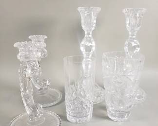 Lot 311 Group of crystal and cut glass candle sticks,