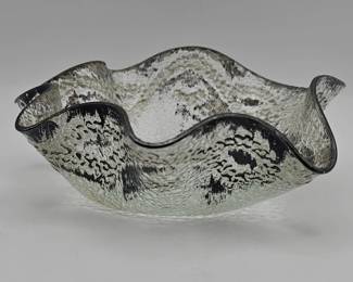 Lot 394h Textured clear art glass bowl with black ruffled