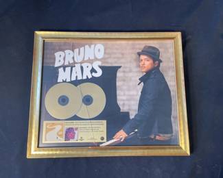 075 Lot 325h Framed Bruno Mars 20,000 copy sold award