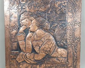 Lot 152 Signed J.R.E. copper and wood wall plaque