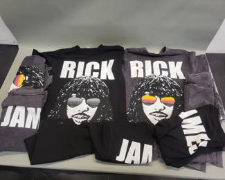 Lot 464 Box of Rick James tshirts
