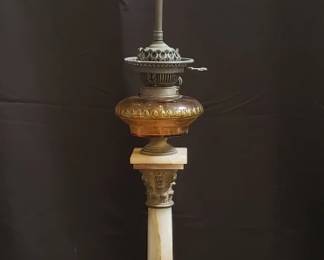 060 Lot 227 Antique Italian bronze, marble and glass table lamp
