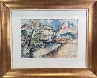 Lot 94 Signed Expressioniststyle watercolor landscape