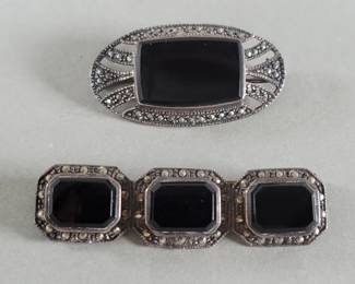Lot 375 Pair of sterling silver and marcasite brooches