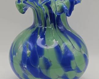 Lot 389h Handblown blue and green pulledfeather art
