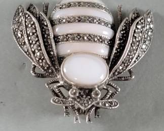 Lot 366 Silver, moonstone and marcasite beetle brooch