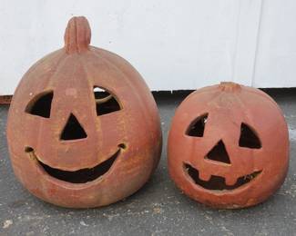 Lot 262 Pair of terracotta Jackolantern pumpkins