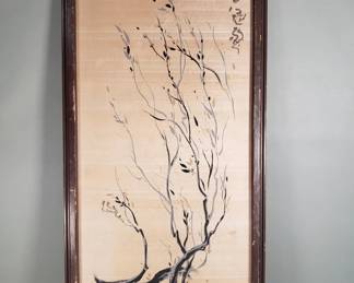 Lot 325 Vinatge framed Asian mixed media painting on panel