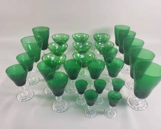 Lot 307 Group of vintage green glass goblets