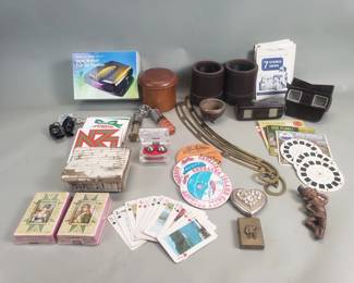 Lot 573 Box of miscellaneous playing cards, trinket box,