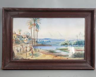 Lot 620 Vintage J Stein watercolor painting of Egyptian