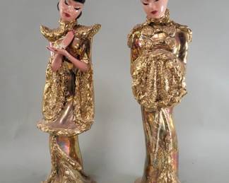 Lot 416 Pair of Mid century ceramic Siamese dancer