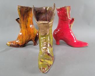 Lot 414 Three Victorian style ceramic boot form vases