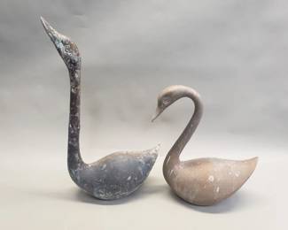 Lot 127 Pair of vintage brass geese garden ornaments