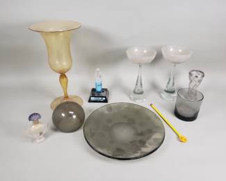 Lot 559 Group of vintage glass, stemware, plate, vase,