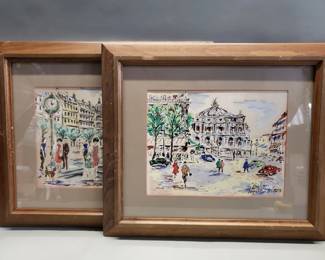 Lot 139 Pair of signed F. Brighton gouache on satin