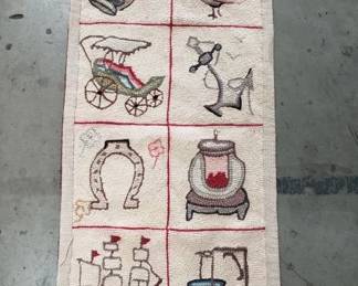 Lot 417 Vintage handmade Americana motif hook rug sampler