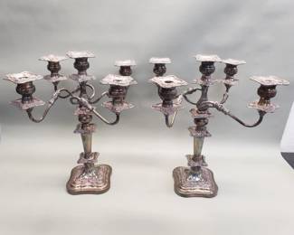 Lot 395 Pair of antique silver plate candelabras
