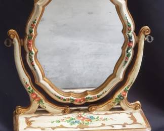 Lot 164 Vintage hand painted vanity mirror with built in