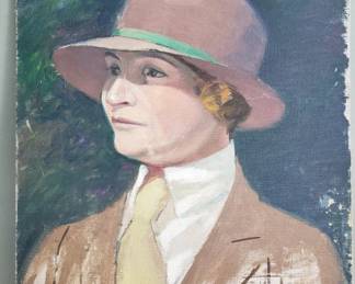Lot 130 ArtDeco style oil on canvas portrait