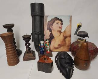Lot 385h Vintage items African masks, candle holders