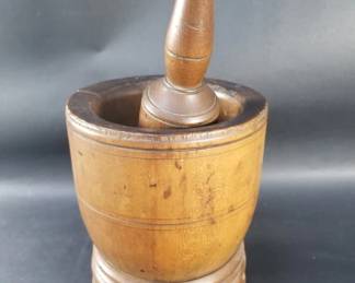 Lot 9 Vintage wood mortar and pestle