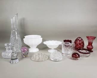 Lot 331 Group of crystal and glass, bowl, vase, decanter
