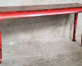 067 Lot 102 Vintage Chinoiserie walnut red lacquered altar table