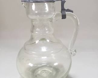 Lot 95 Vintage hand blown glass pitcher with lead lid