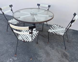 069 Lot 199 5piece Midcentury Modern Brown Jordanstyle cast iron patio set