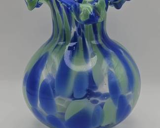 Lot 441h Handblown blue and green art glass vase with