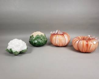 Lot 323 Group of glass pumpkins and ceramic cauliflowers