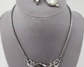 053 Lot 297 Vintage Trifari Alfred Philippe Gem of India rhinestone necklace and brooch set
