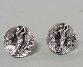 Lot 218 Sterling silver The Golfer cufflinks