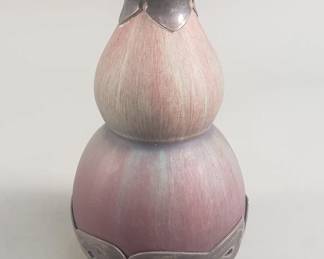 Lot 567 Signed pottery and silver bud vase