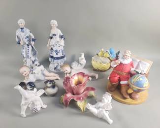 Lot 332 Group of ceramic and porcelain figurines, bowl,
