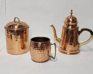 Lot 377h Vintage 3pc copper coffee pot, sugar jar, cup