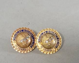 026 Lot 450 Pair of 10k gold and diamond Douglas Aircraft employee service award pins