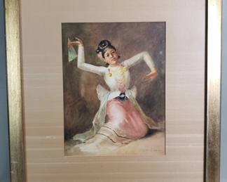 110 Lot 146 Signed Ngwe Gaing watercolor fulllength portrait painting