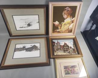 Lot 327 Pair of framed needle work plaques, pair of