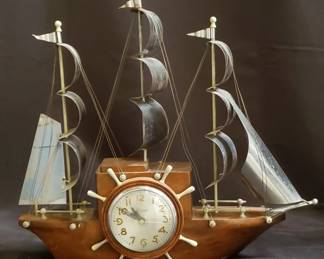 Lot 183 Vintage Sessions wood and chrome ship clock