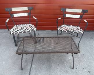 071 Lot 221 3piece Midcentury Modern Brown Jordanstyle armchairs and side table