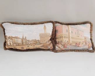 Lot 384 Pair of Italian tapestry print pillows depicting