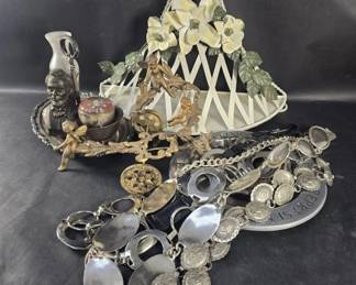 Lot 349 Box of misc metal wall shelf, center bowl, s