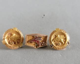 029 Lot 484 Three 10k gold Socony Vacuum Oil Co. employee award pins