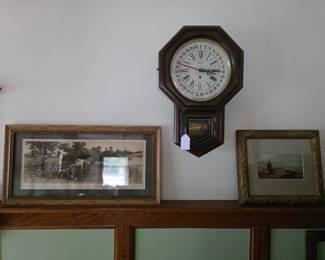 Antique pastoral drawing; Regulator Clock; Antique Sepia Photo of Sheep Herder.