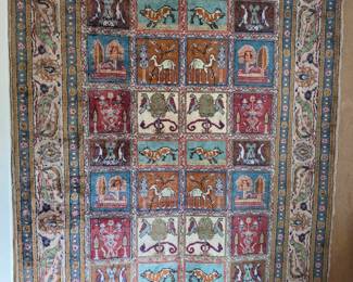 Vintage Hand Knotted Pictorial Turkish Rug