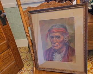 Original pastel art by Denver Artist of "Old Navaho"